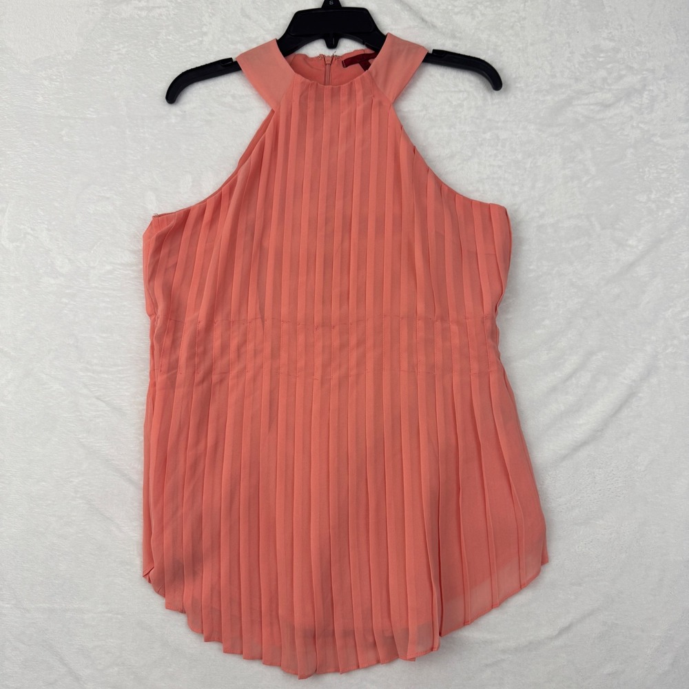 Red by BKE Coral Pink Pleated Halter Top Chiffon Sleeveless Blouse Small Lined